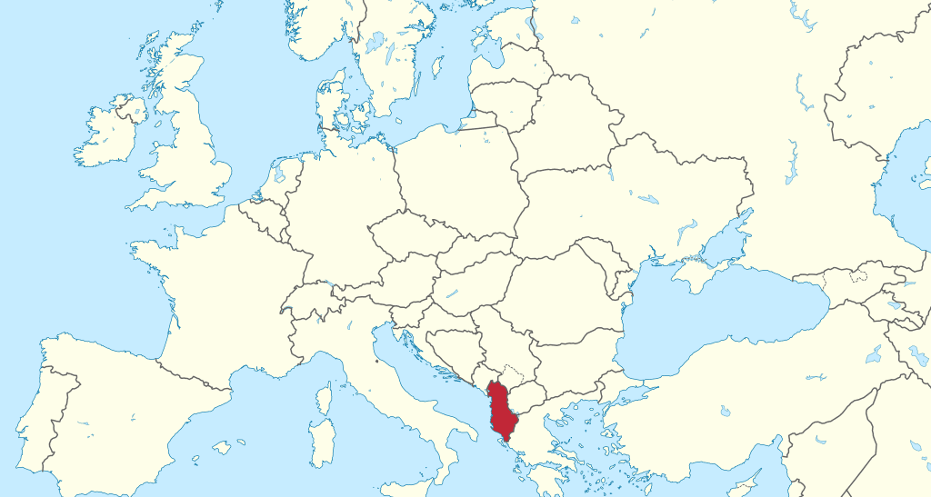 Karte von Albanien, die die geographische Lage und das Klima zeigt.